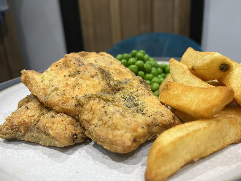 gluten free fish and chips on plate