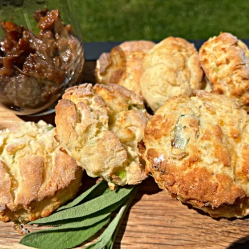 gluten free cheese and onion scones close