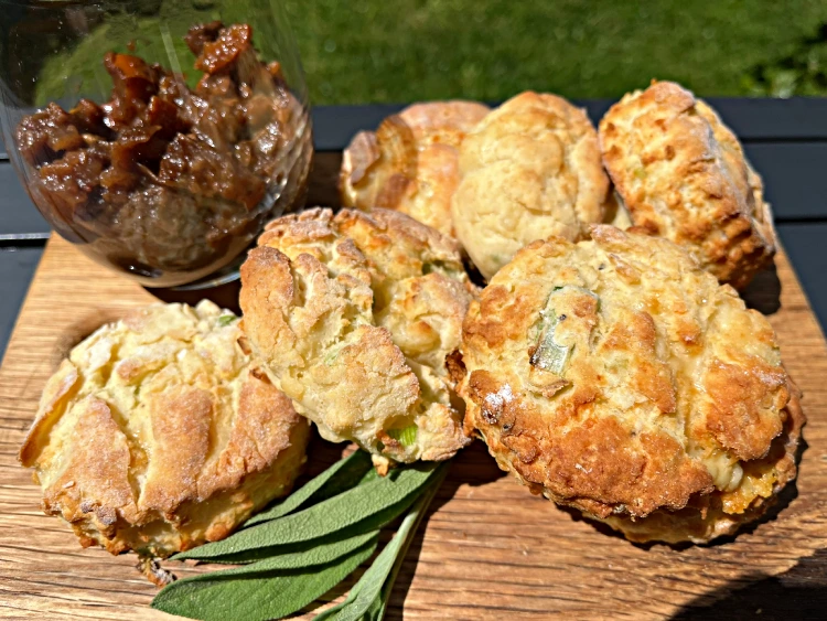 gluten free cheese and onion scones close
