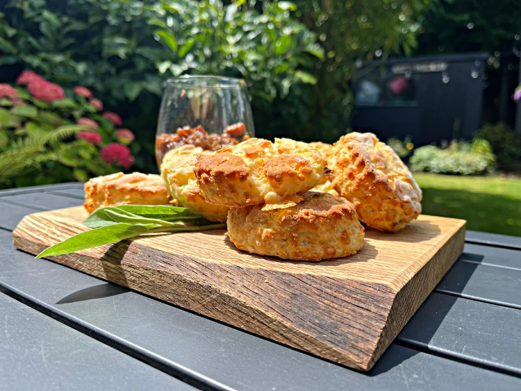 gluten free cheese and onion scones low on plate