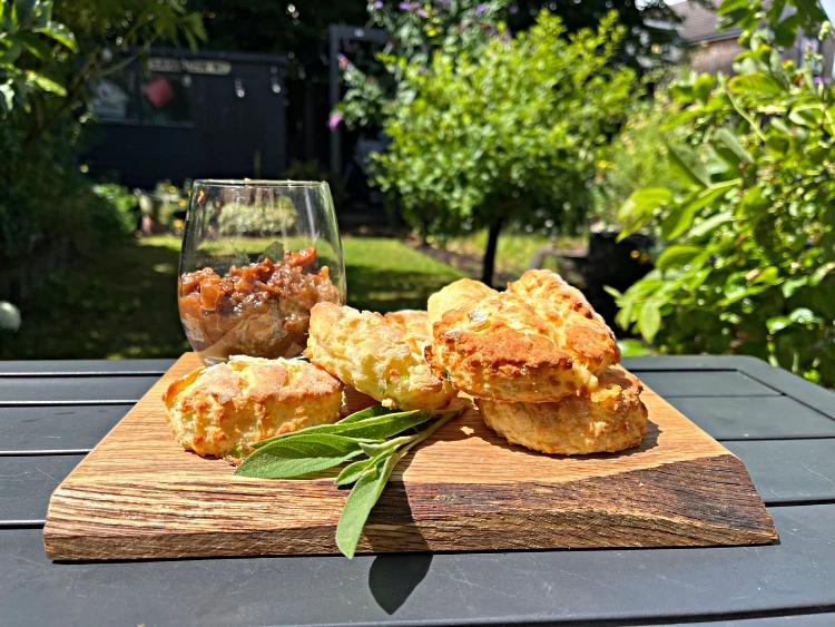 gluten free cheese and onion scones on plate