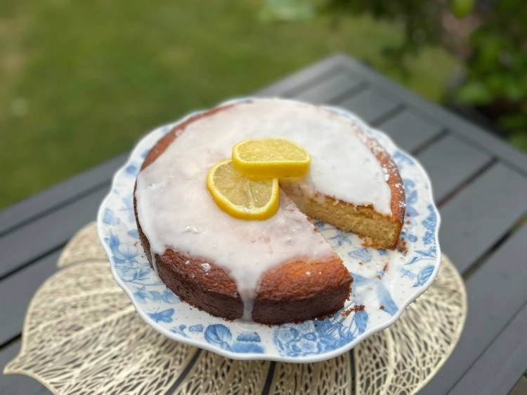 gluten-free Lemon Drizzle cake sliced
