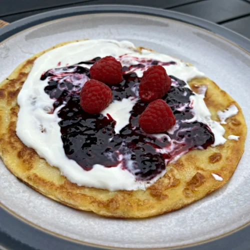 gluten free blackberry jam in pancake