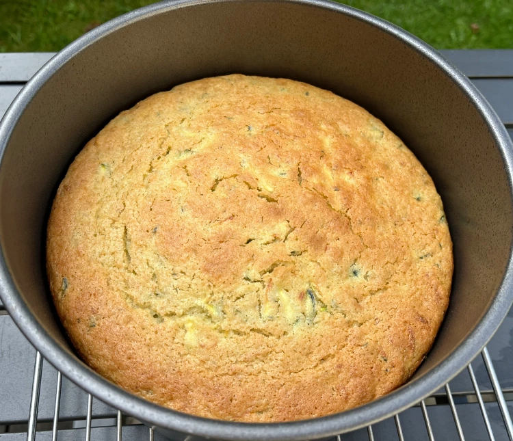 gluten-free courgette cake baking in tin