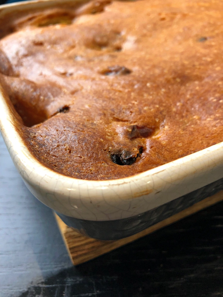 gluten-free eve's pudding close up