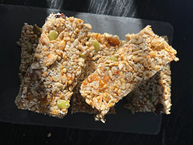 gluten free cereal bars on slate