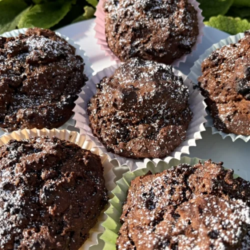 gluten free chocolate chip muffins closeup