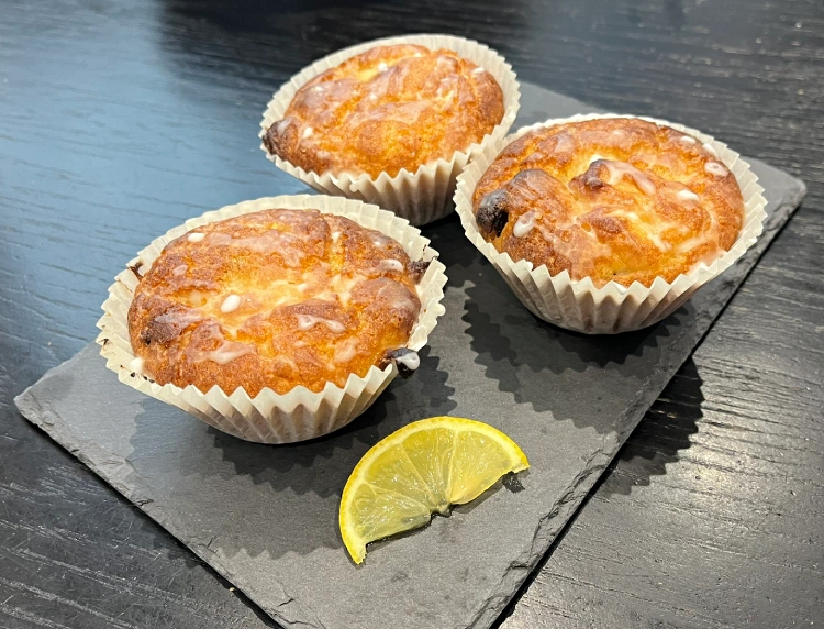 gluten free lemon drizzle muffins on plate