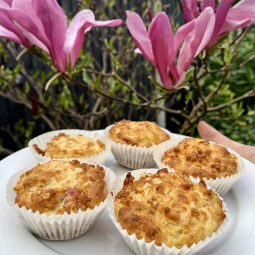 gluten-free cheese & bacon muffins with flowers