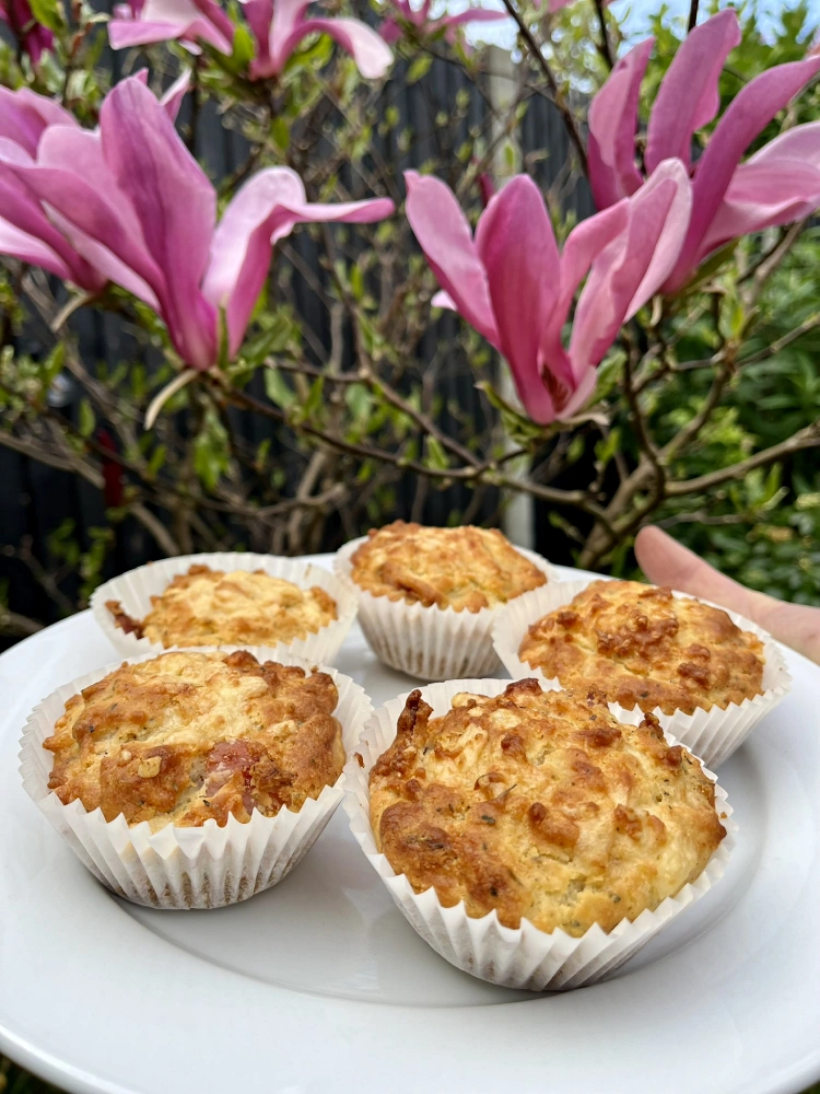 gluten-free cheese & bacon muffins with flowers