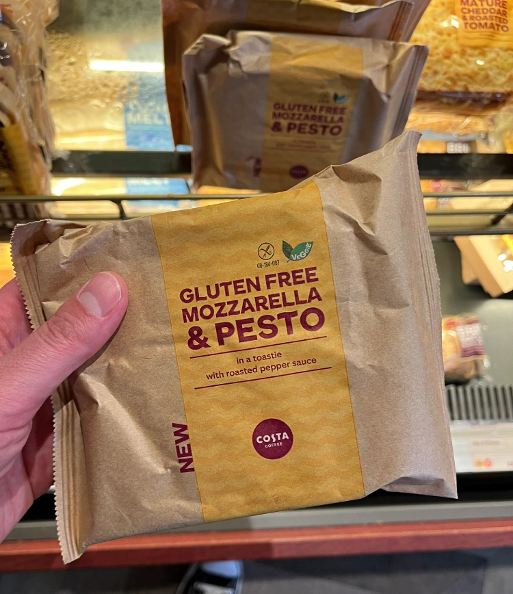 costa gluten free mozzarella and pesto toastie