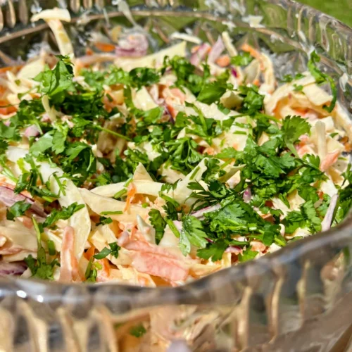 gluten-free coleslaw recipe in bowl close