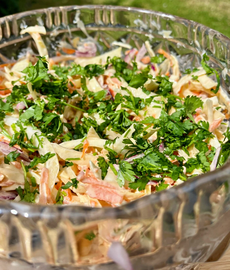 gluten-free coleslaw recipe in bowl close