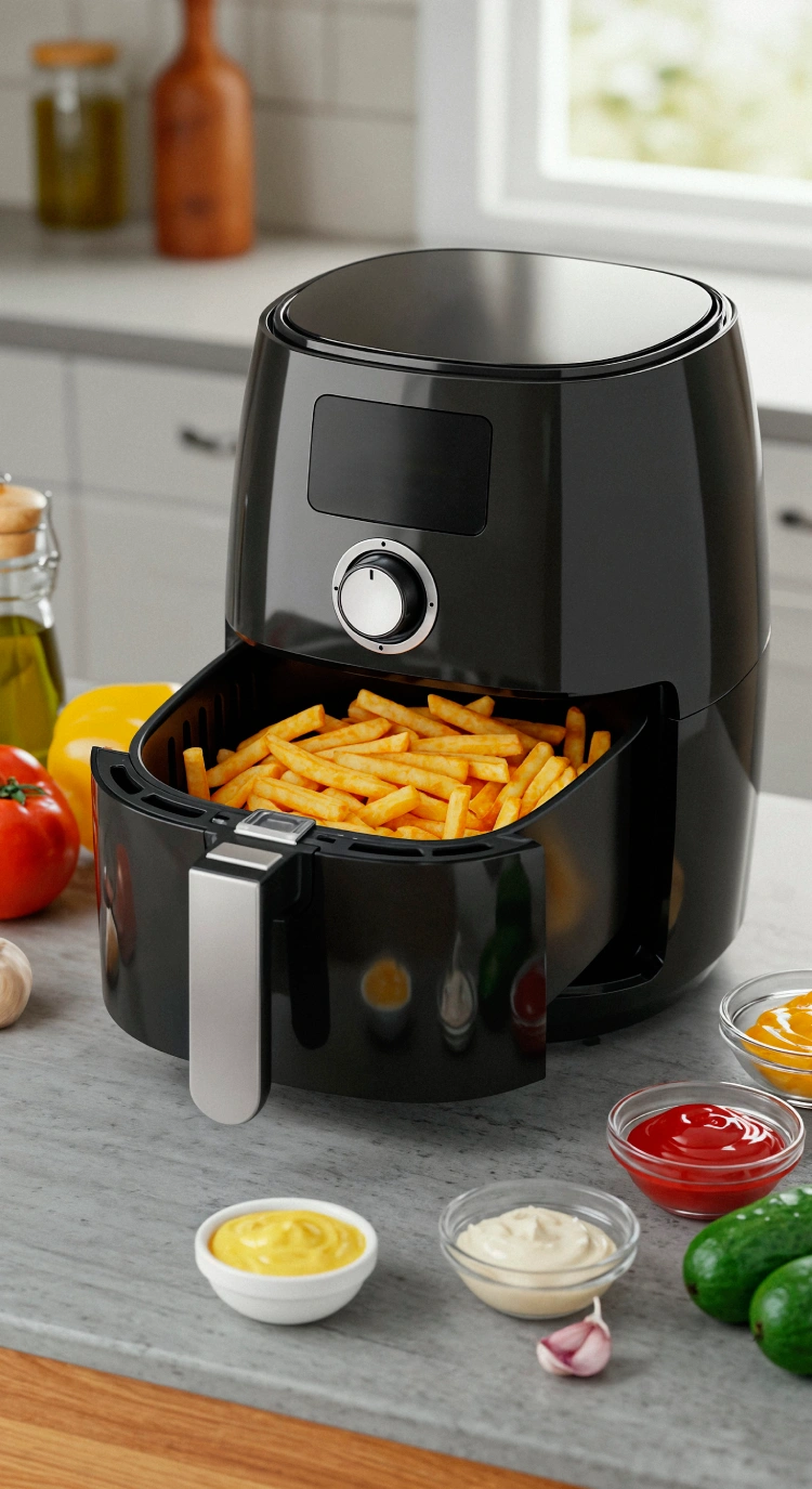 air-fryer-with-french-fries-condiments-350