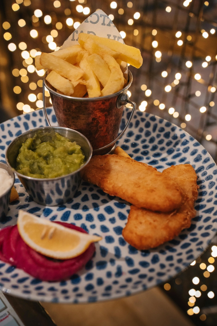 gluten free fish and chips on a plate