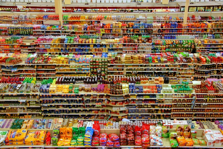 packed shelf at the supermarket