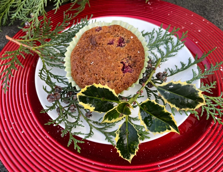 gluten-free christmas muffin on plate with holy